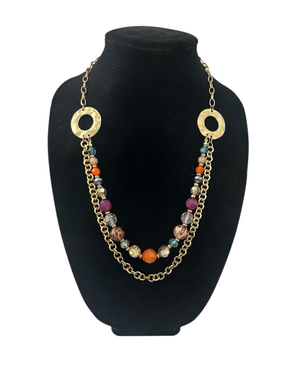 Gold-Tone Multi Color Bead Double Strand Necklace